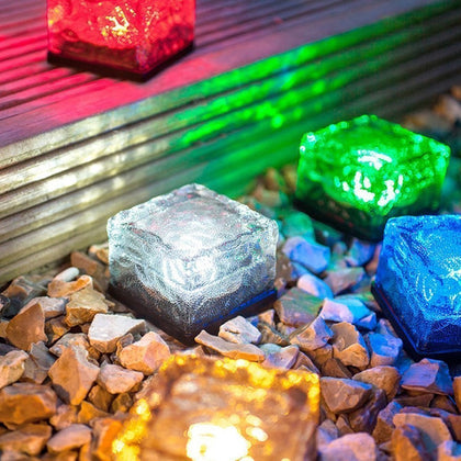 Solar Power LED Waterproof Floor Crystal Glass Ice